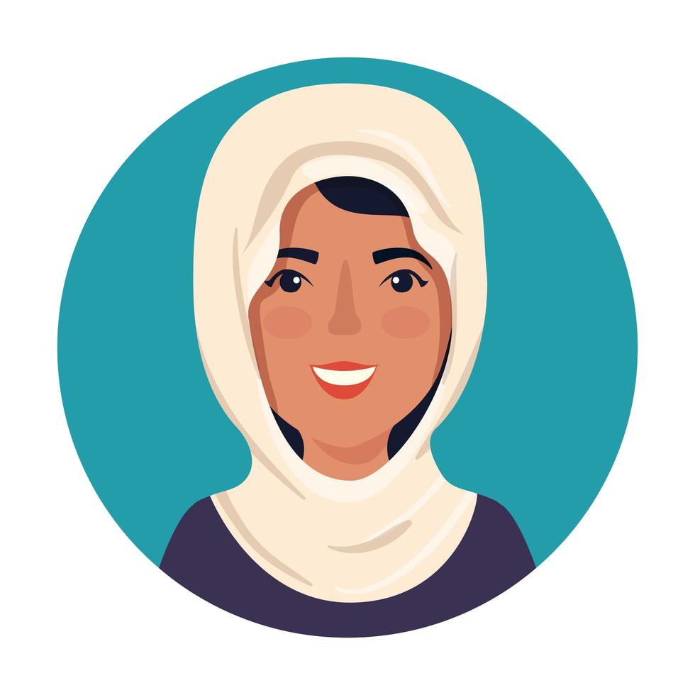 Hermosa mujer musulmana en marco circular vector