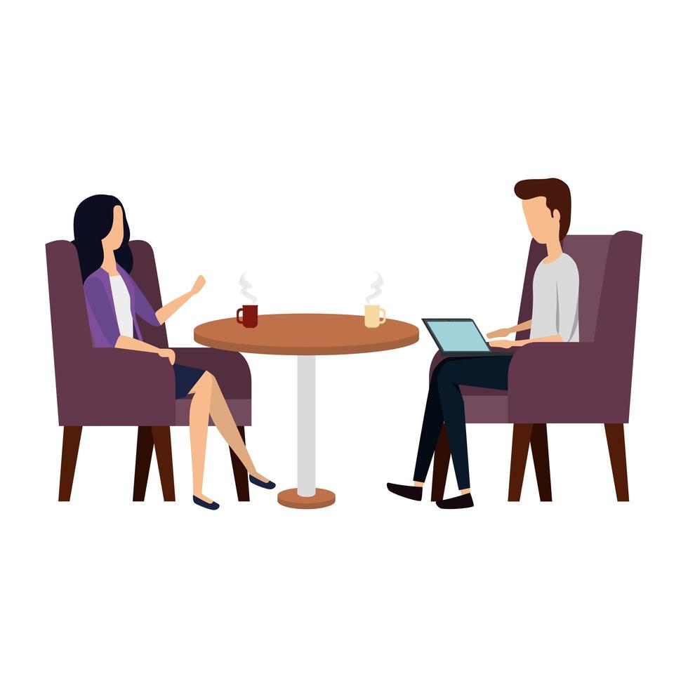 elegant business couple working with laptop in livingroom vector