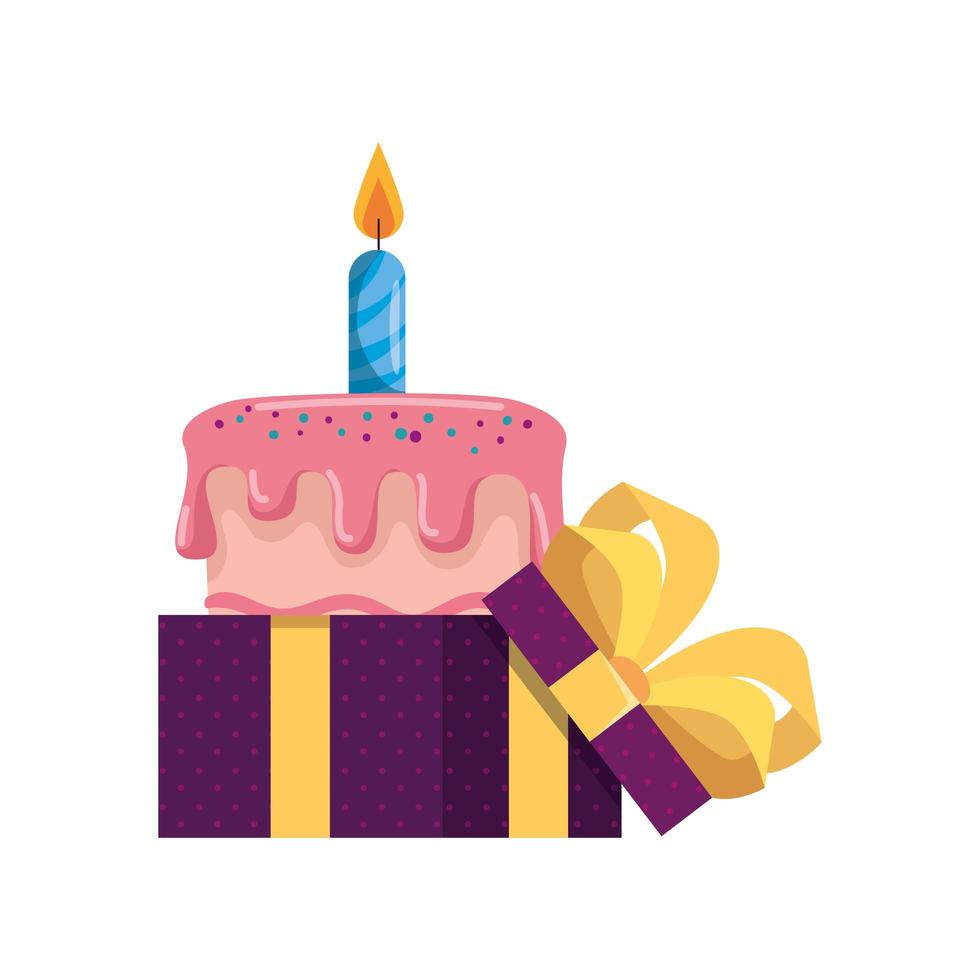 pastel de feliz cumpleaños dentro de diseño vectorial de regalo vector