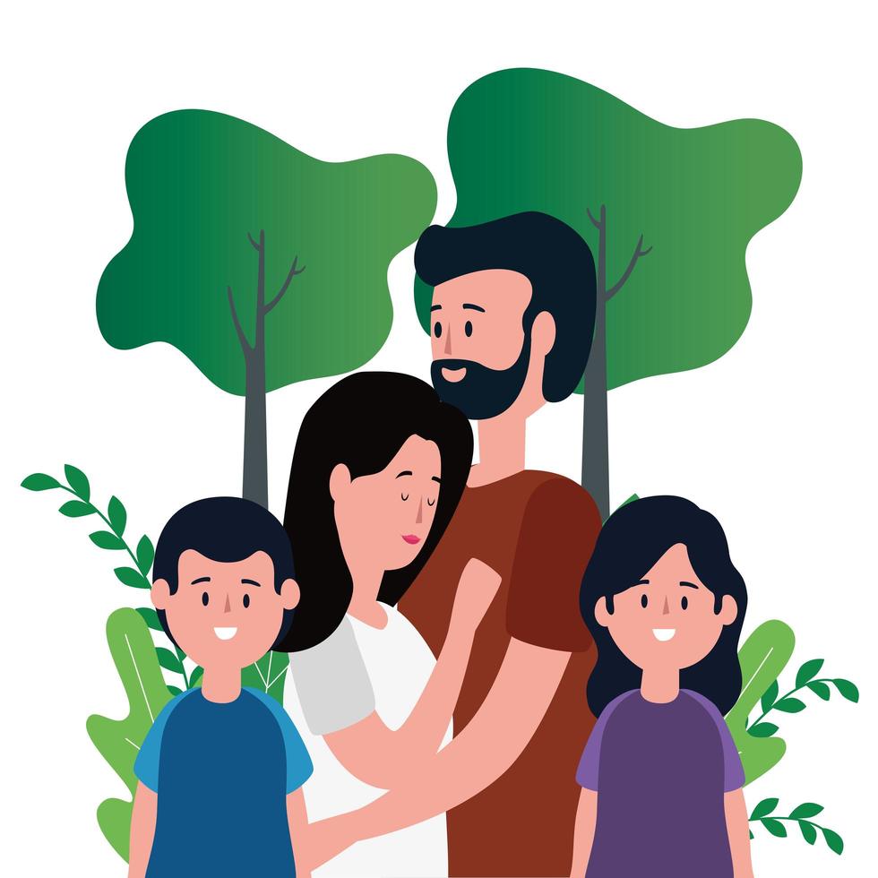 parents couple with daughter and son on the park vector