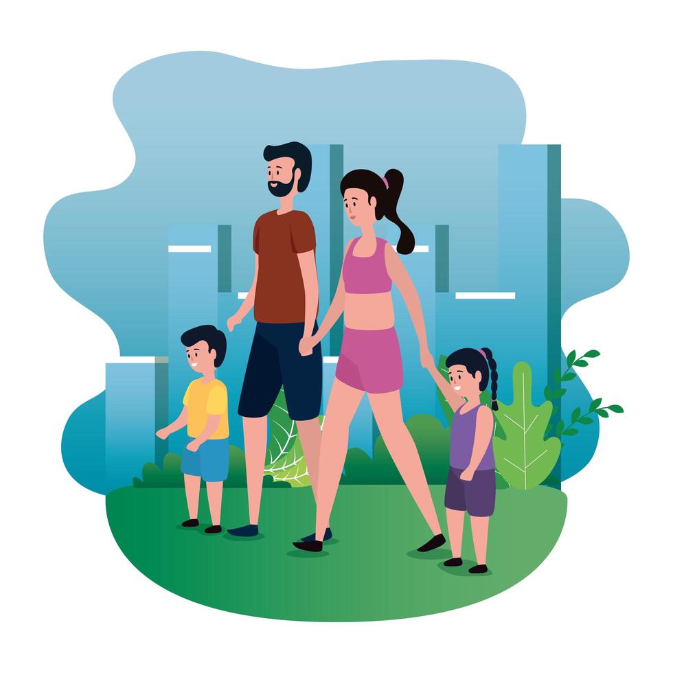 parents couple with daughter and son on the park vector