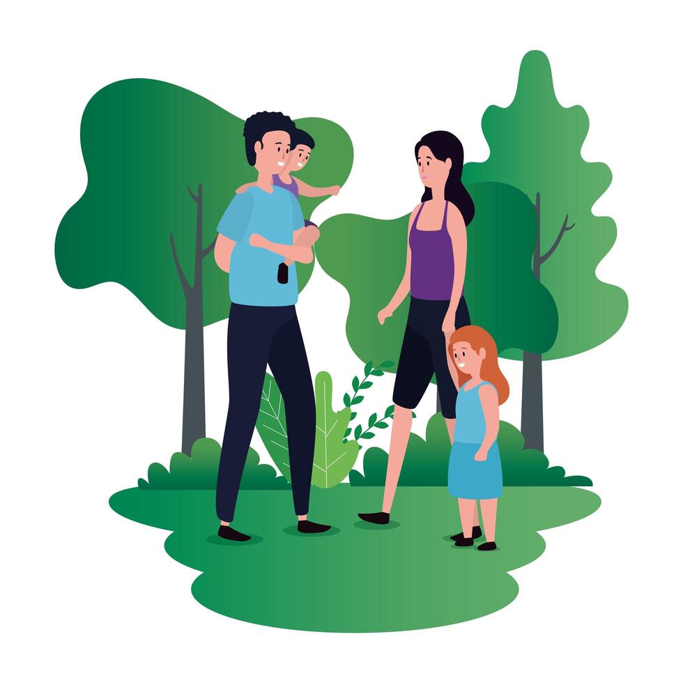 parents couple with daughter and son on the park vector