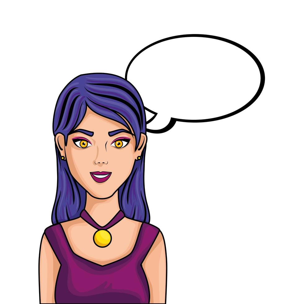 young woman with speech bubble style pop art vector