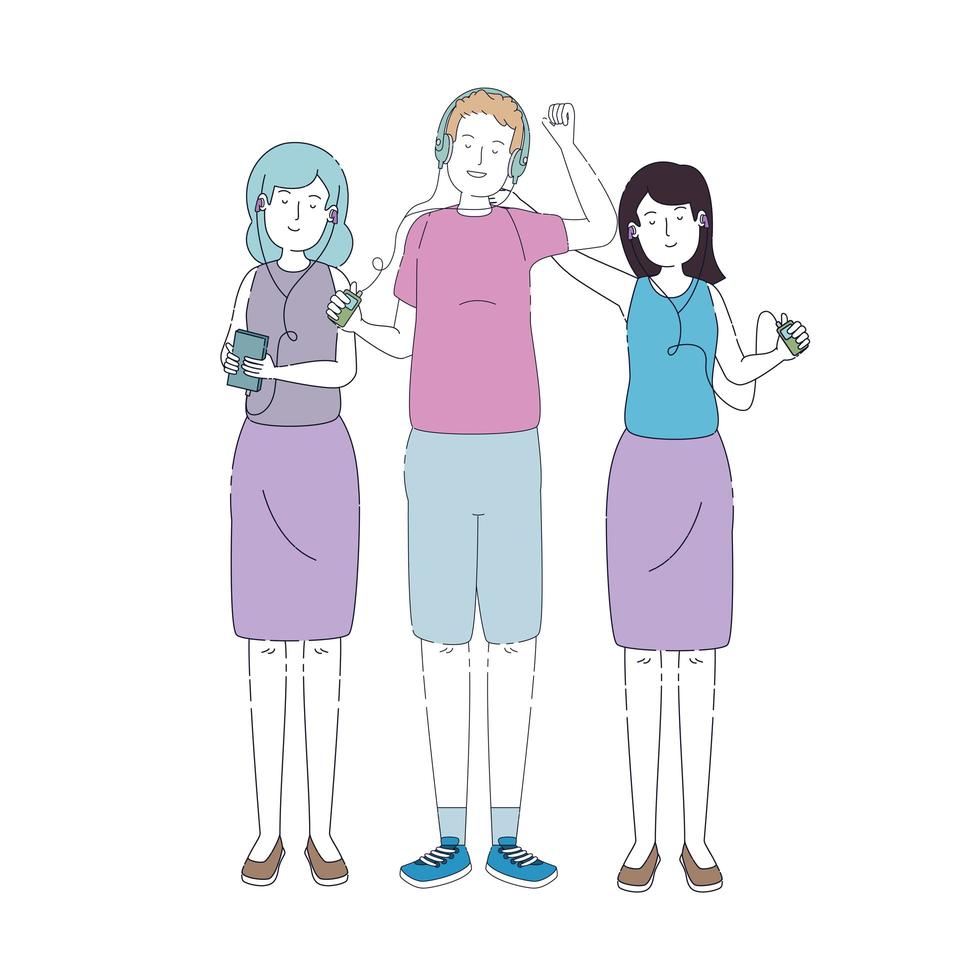 group of people listen music with player vector