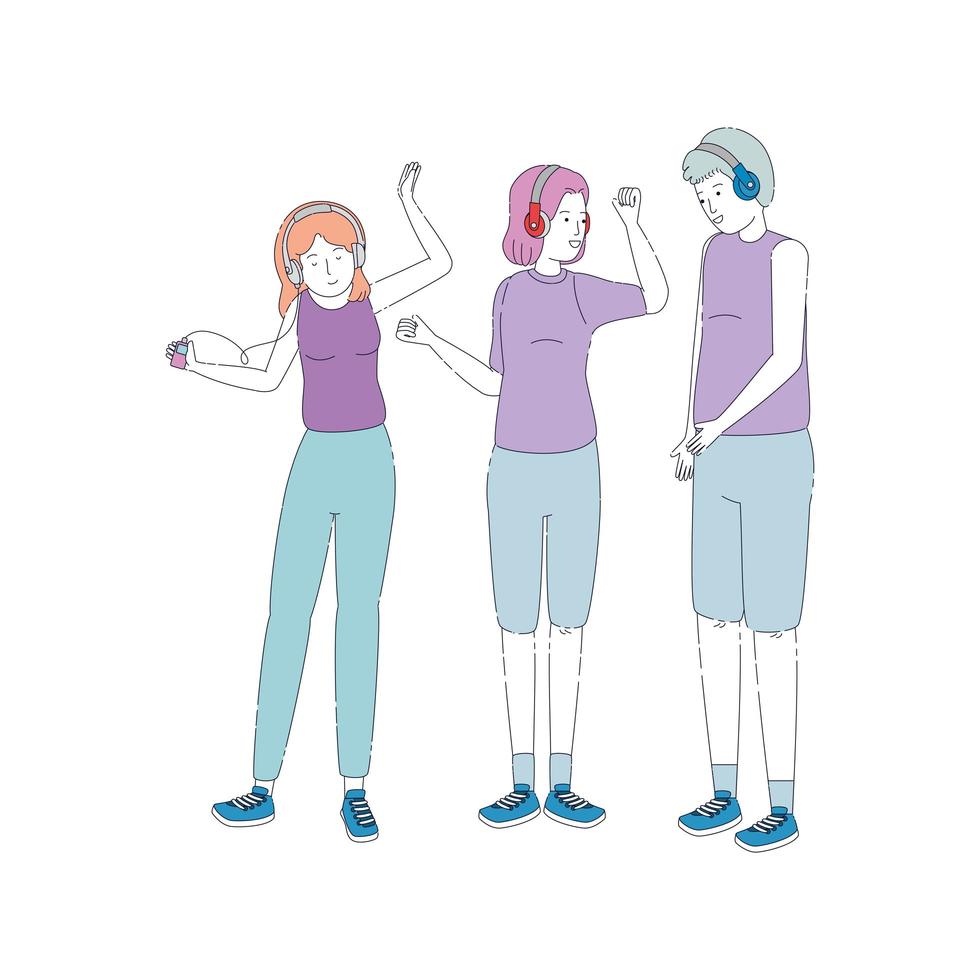 group of people listen music with player vector