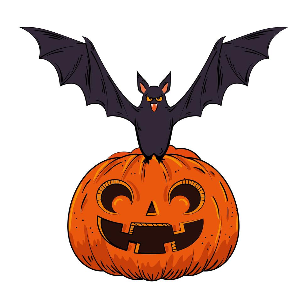 halloween pumpkin with bat pop art style vector