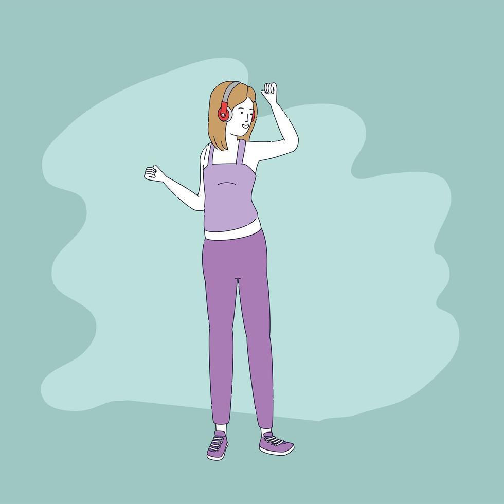 mujer joven con carácter de auriculares vector