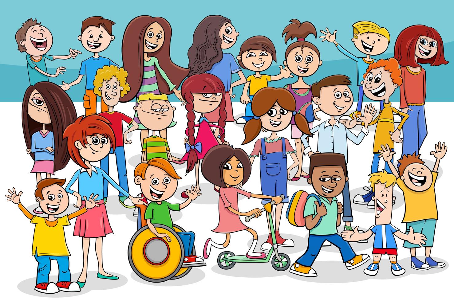 children and teens cartoon characters group vector