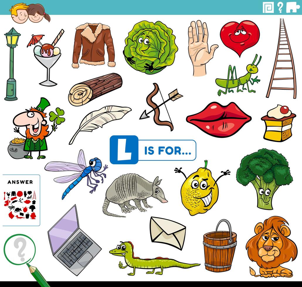 letter l words educational task for children vector