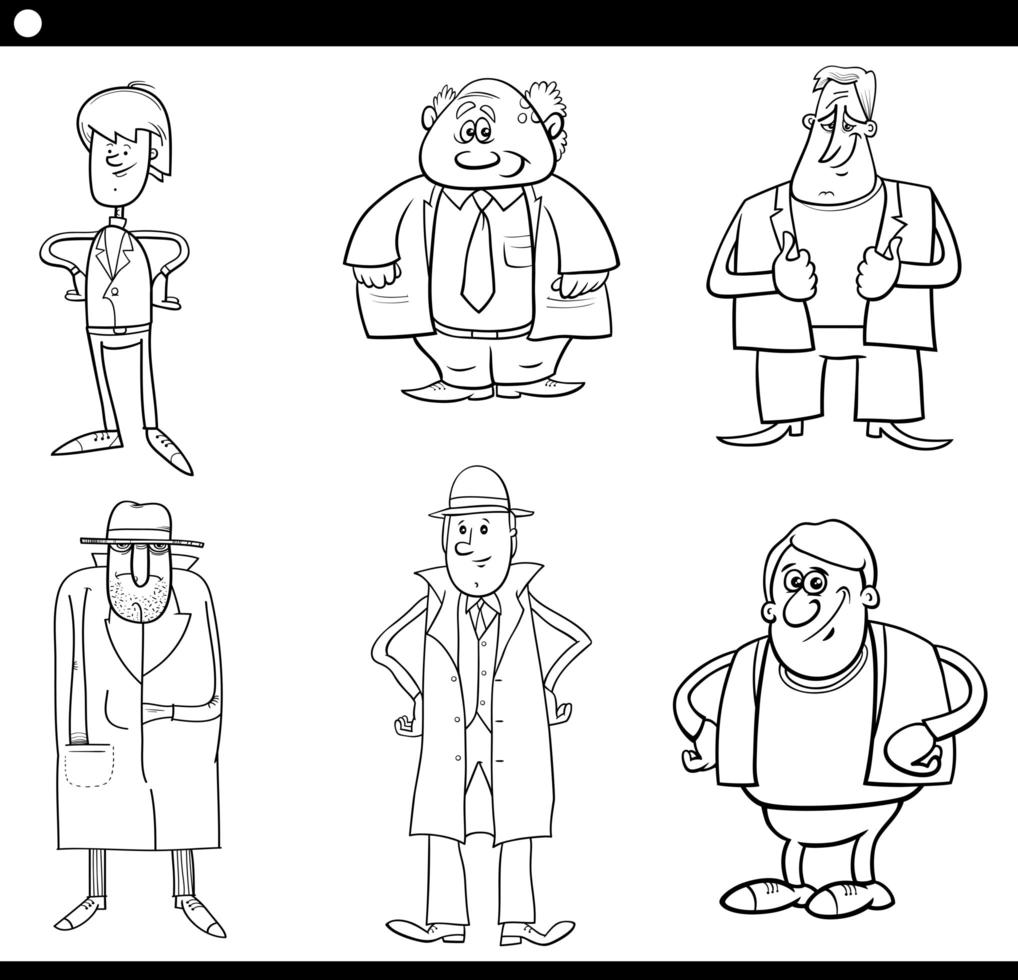 hombre, personajes, caricatura, blanco y negro, conjunto vector