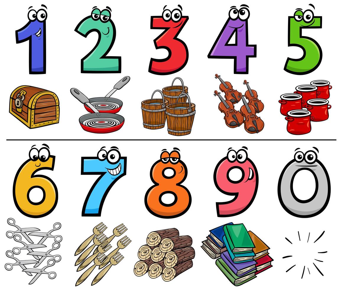 educational cartoon numbers collection with objects vector