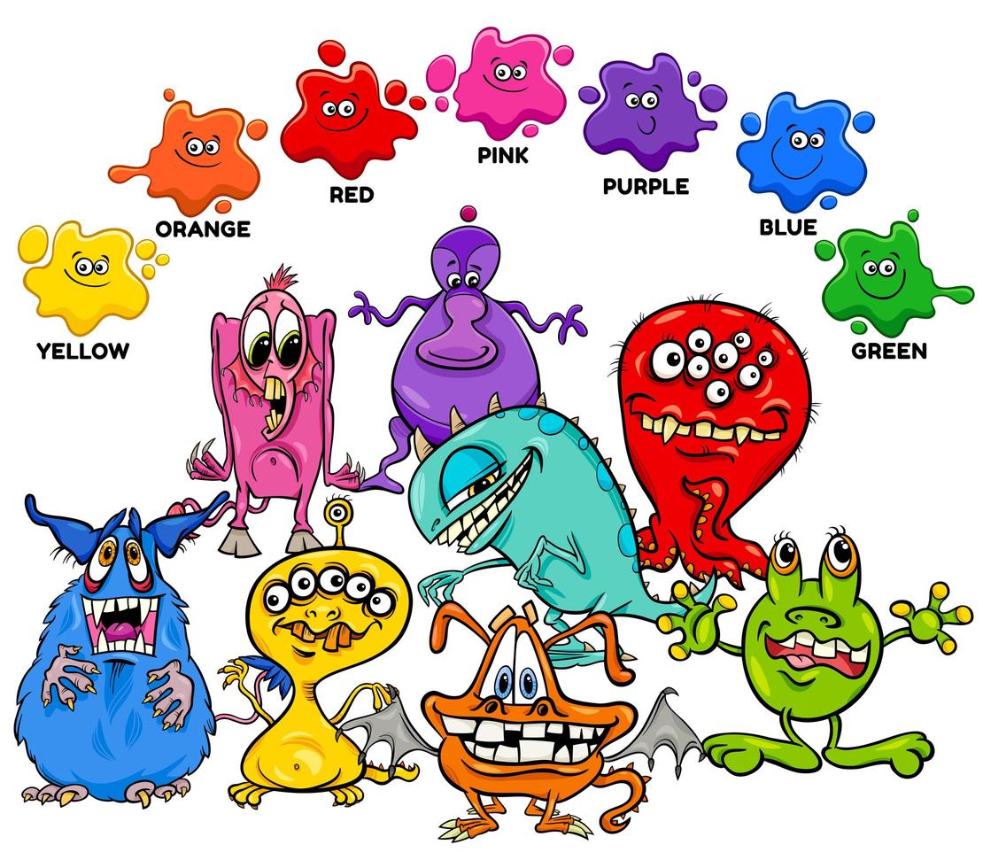 basic colors with monster characters group vector