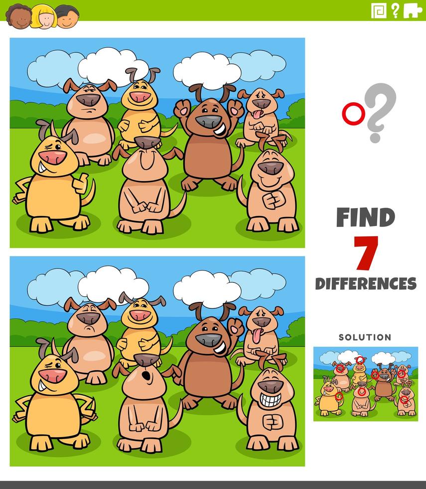 differences educational task with comic dogs vector