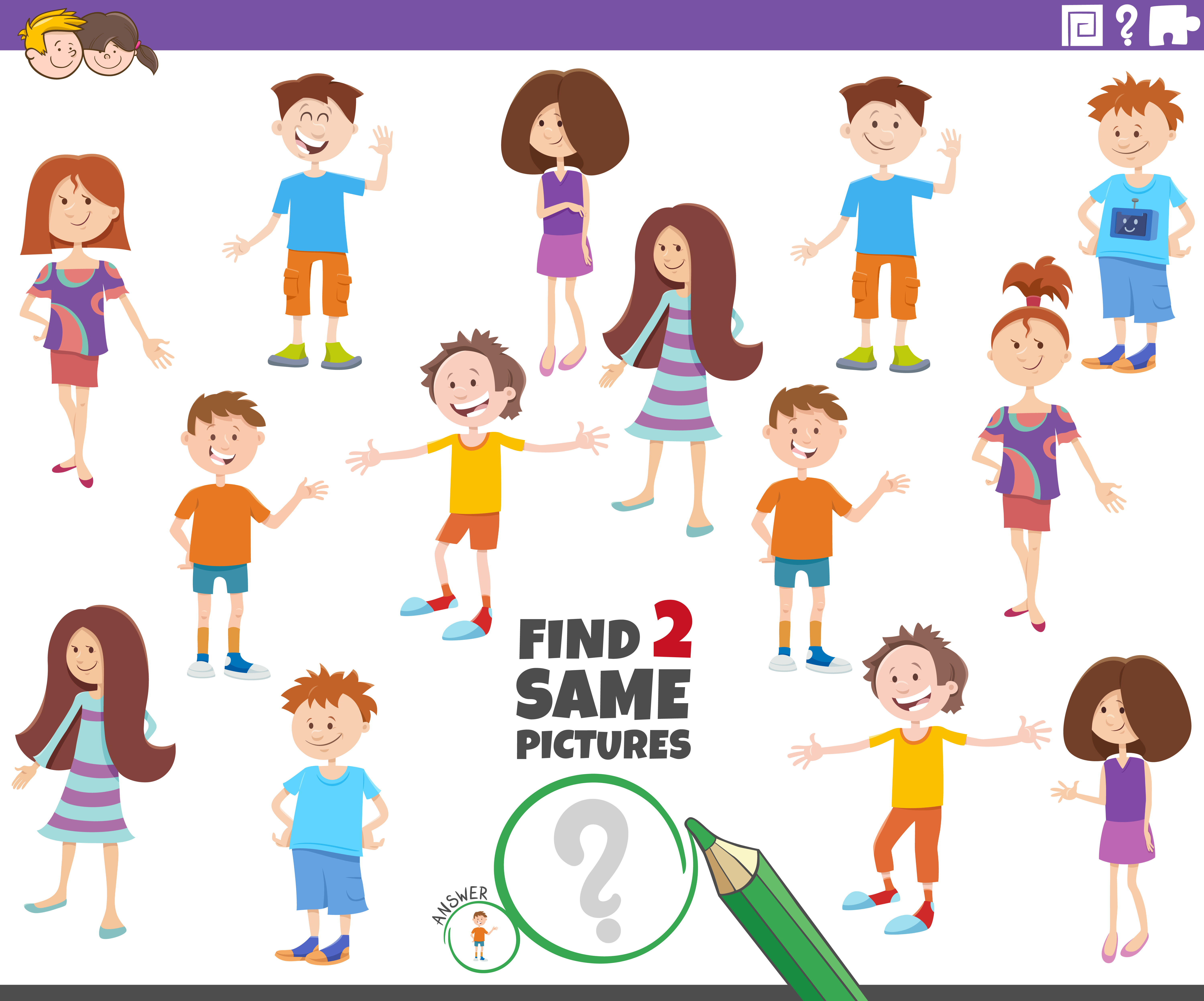 This is the same picture. Two same pictures. find two the same pictures. find illustration. find 2 the same.