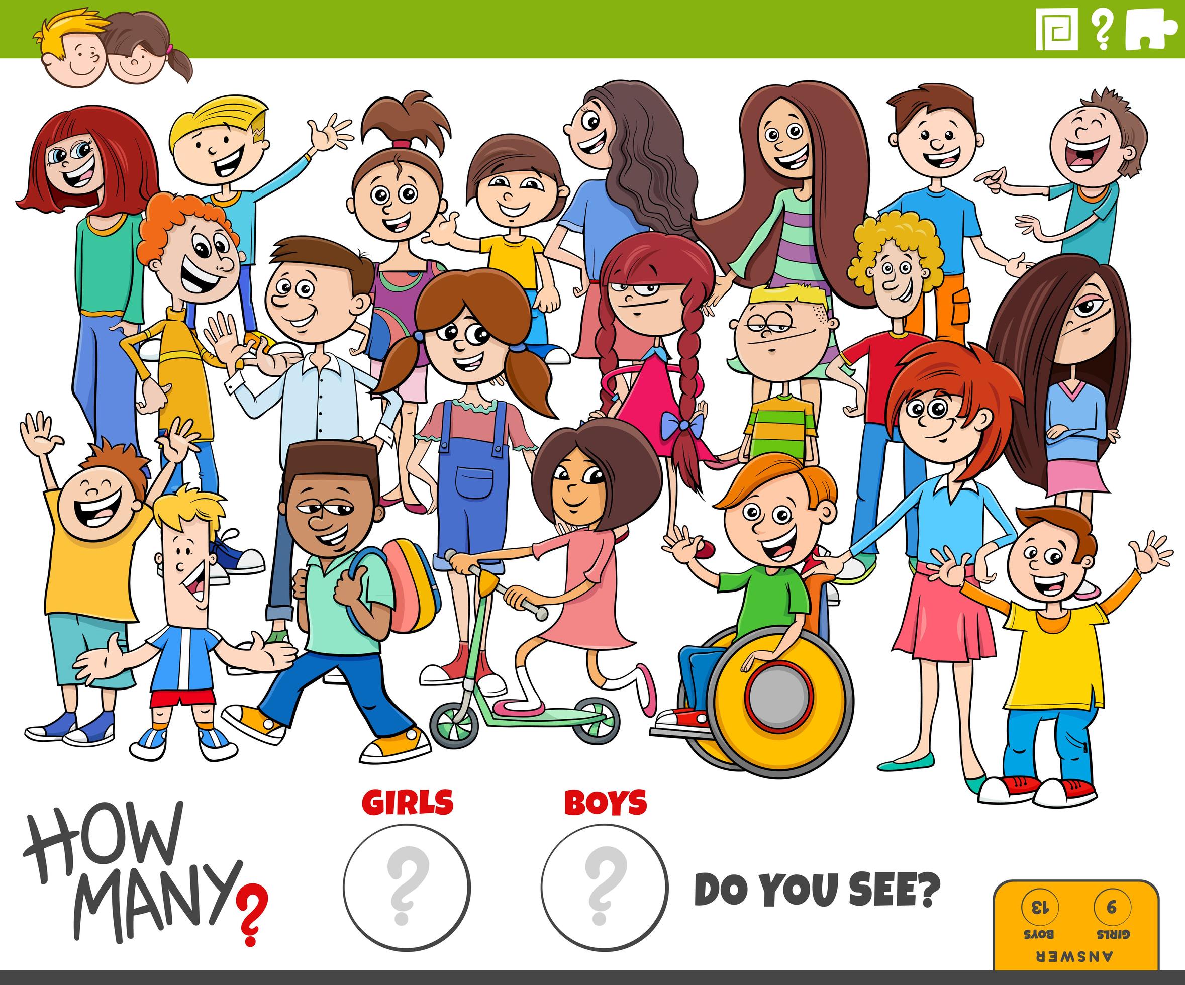 how many boys and girls educational task 1921975 Vector Art at Vecteezy