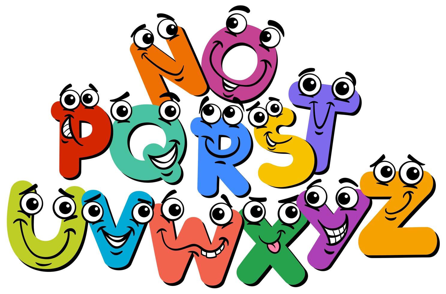 happy alphabet letter characters cartoon illustration vector