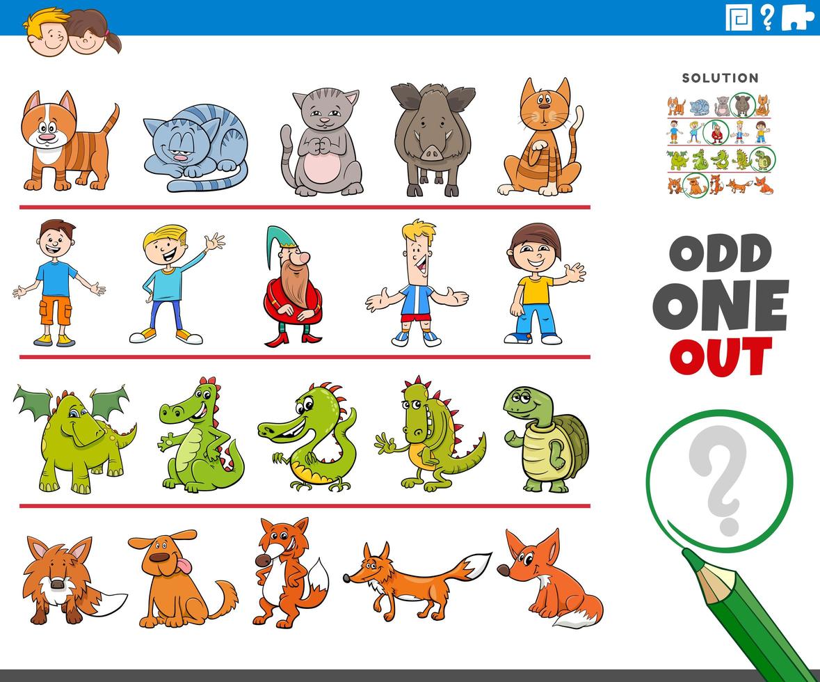 odd one out picture game with funny characters vector