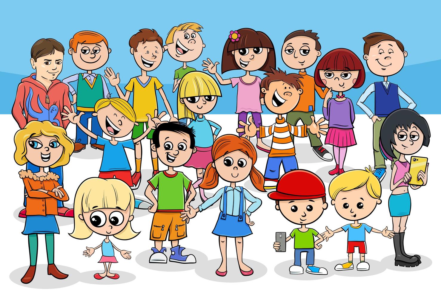 kids and teens cartoon characters group vector