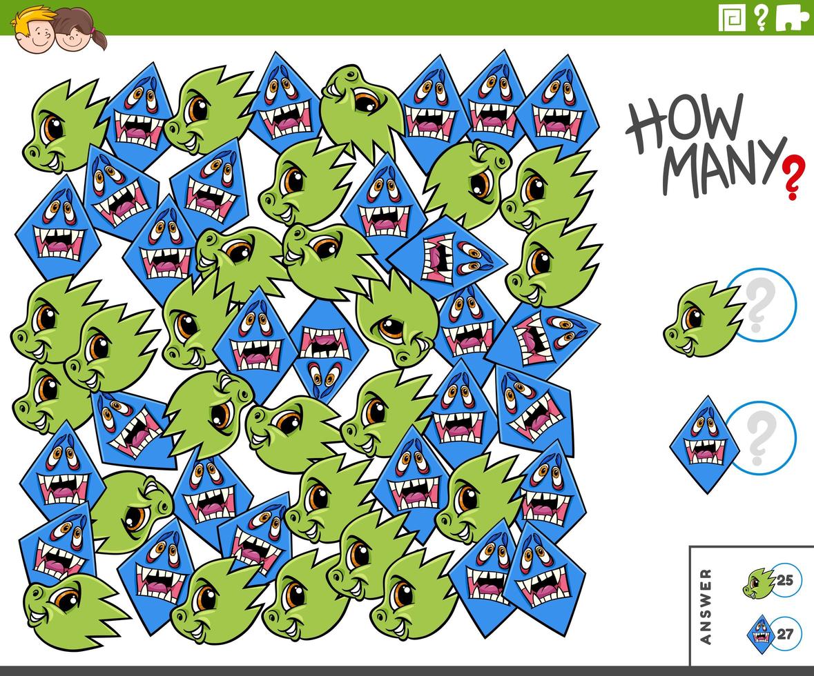 counting monster characters educational task for kids vector