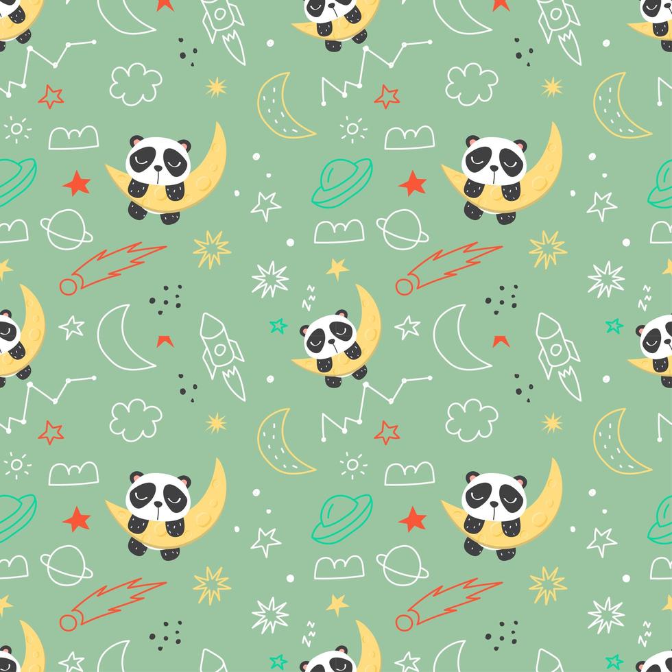 Seamless pattern with panda in the space vector