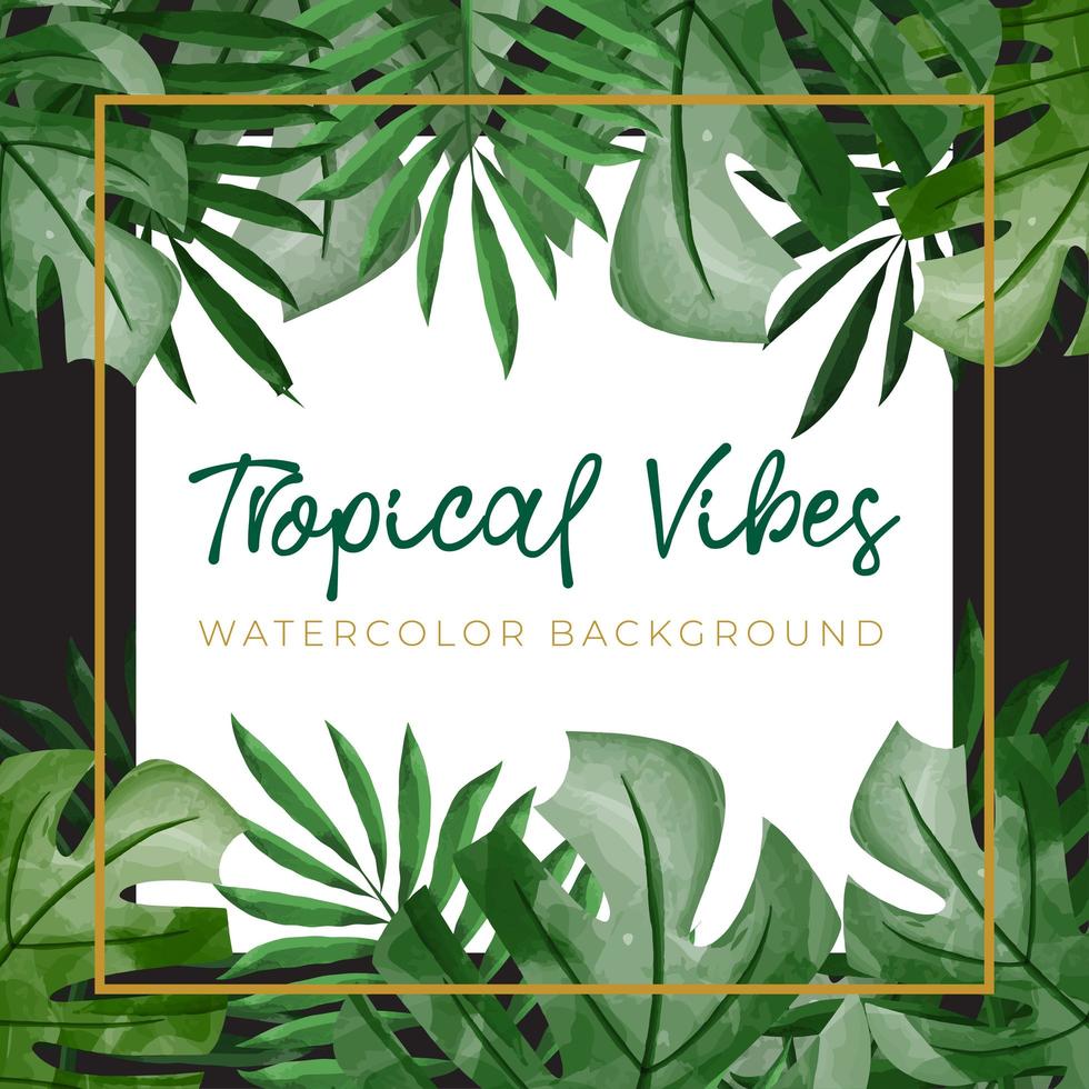 Watercolor background with green tropical concept vector