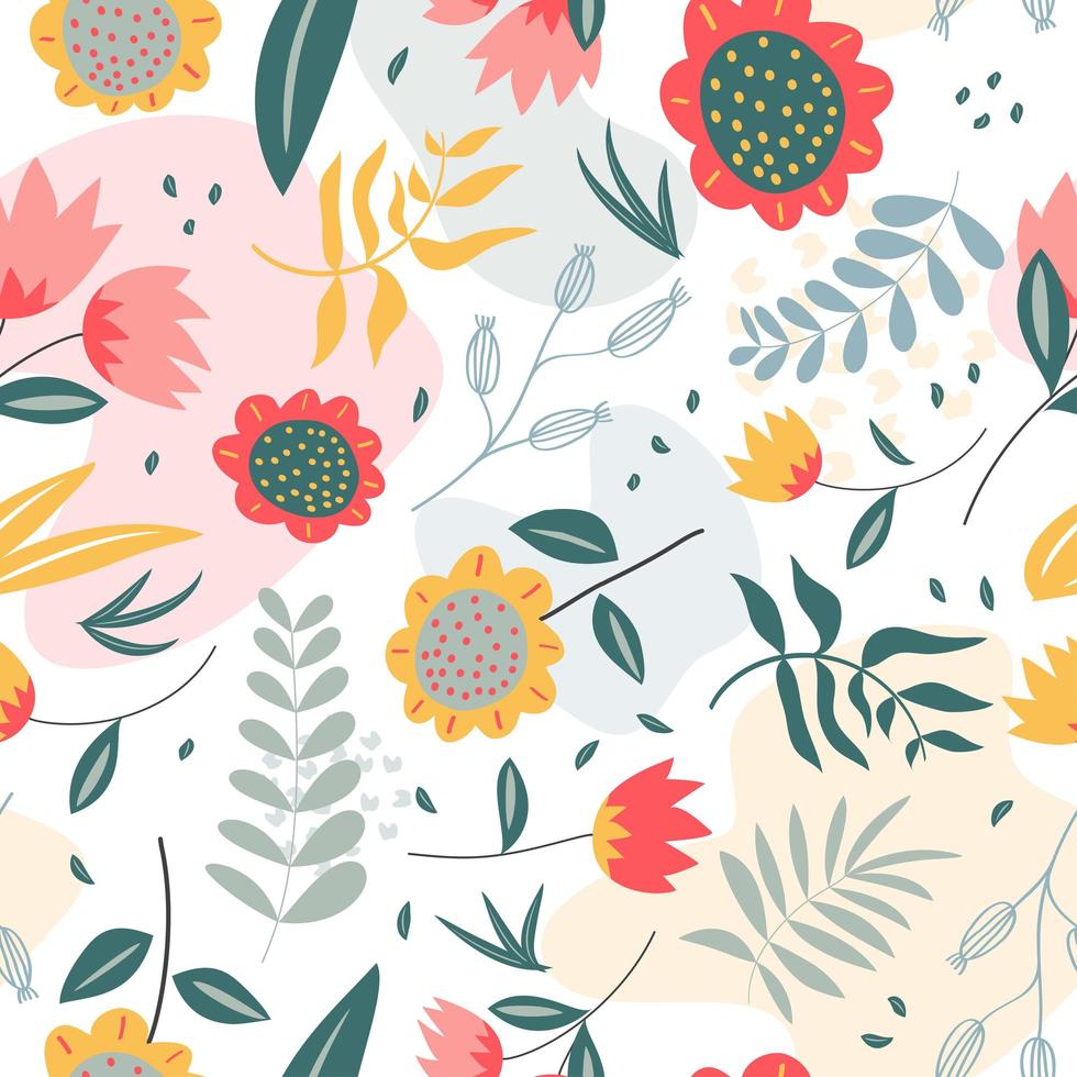 Floral pattern with flat style in the white backdrop vector