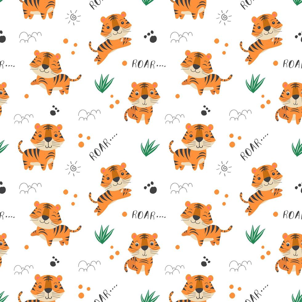 Kids baby seamless pattern with cute tiger 1922072 Vector Art at ...