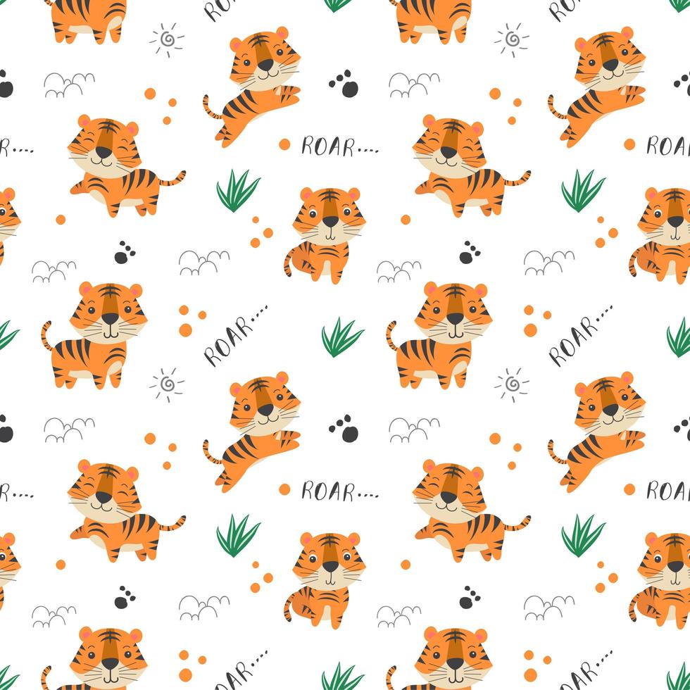 Kids baby seamless pattern with cute tiger 1922072 Vector Art at ...