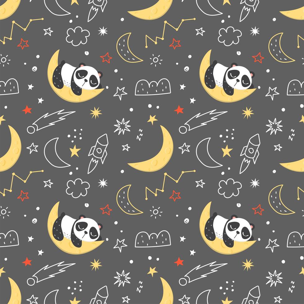 Seamless pattern with panda in the space vector