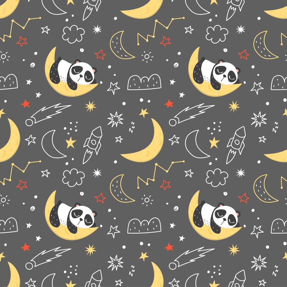 Seamless pattern with panda in the space vector