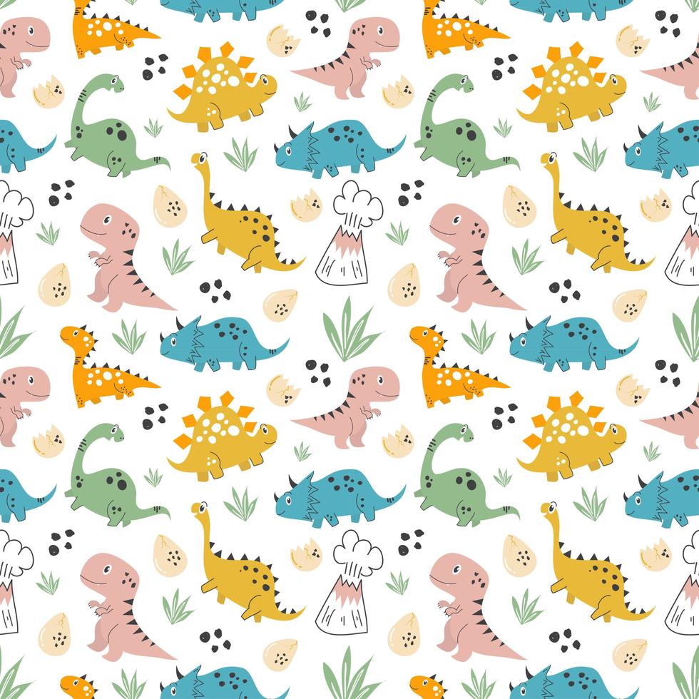 Kids baby pattern with cute dinosaurs concept vector