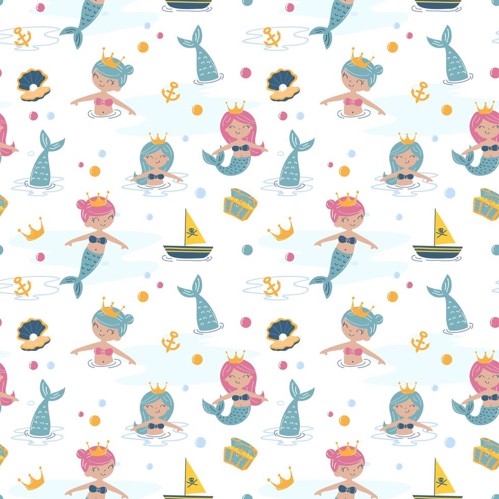 Baby seamless pattern with mermaid concept vector