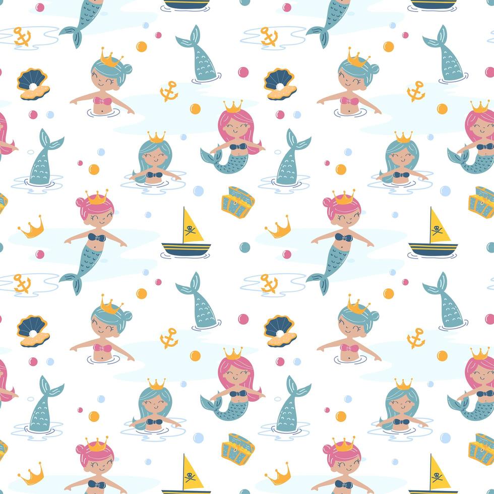 Baby seamless pattern with mermaid concept vector