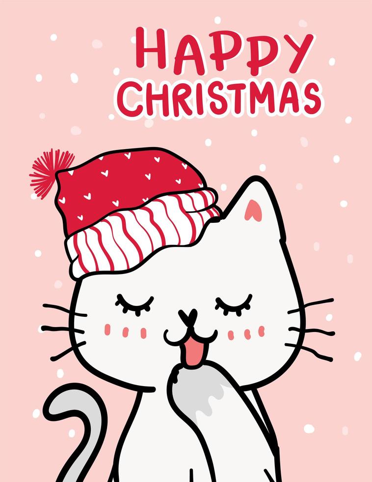 Merry Christmas greeting card with cute cat vector