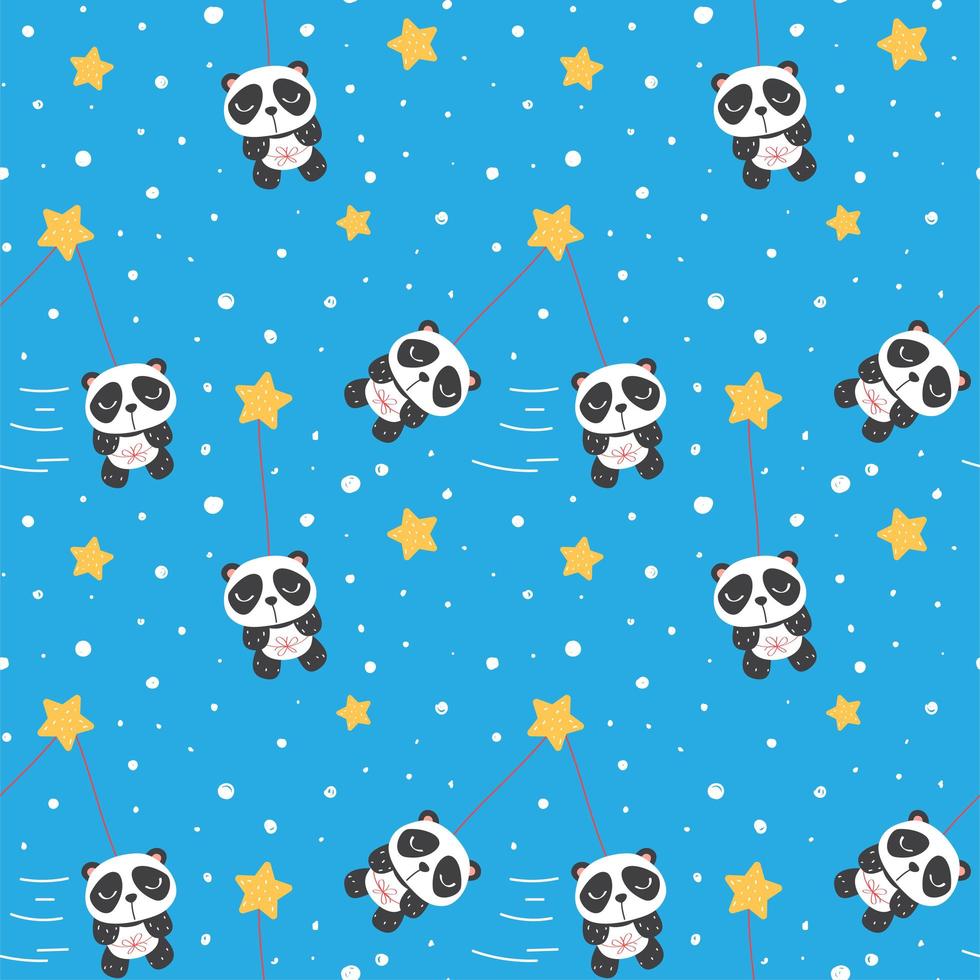 Seamless pattern with panda in the space vector