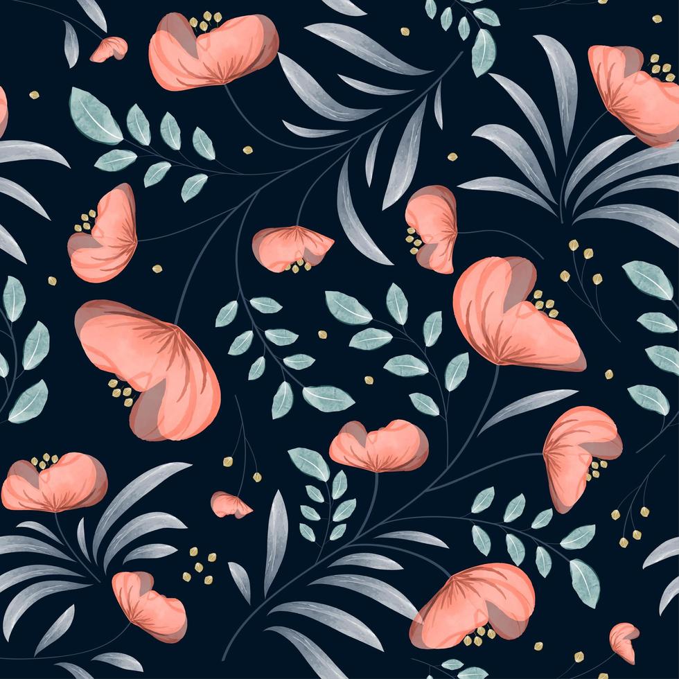 Floral pattern with watercolor style in the dark backdrop vector