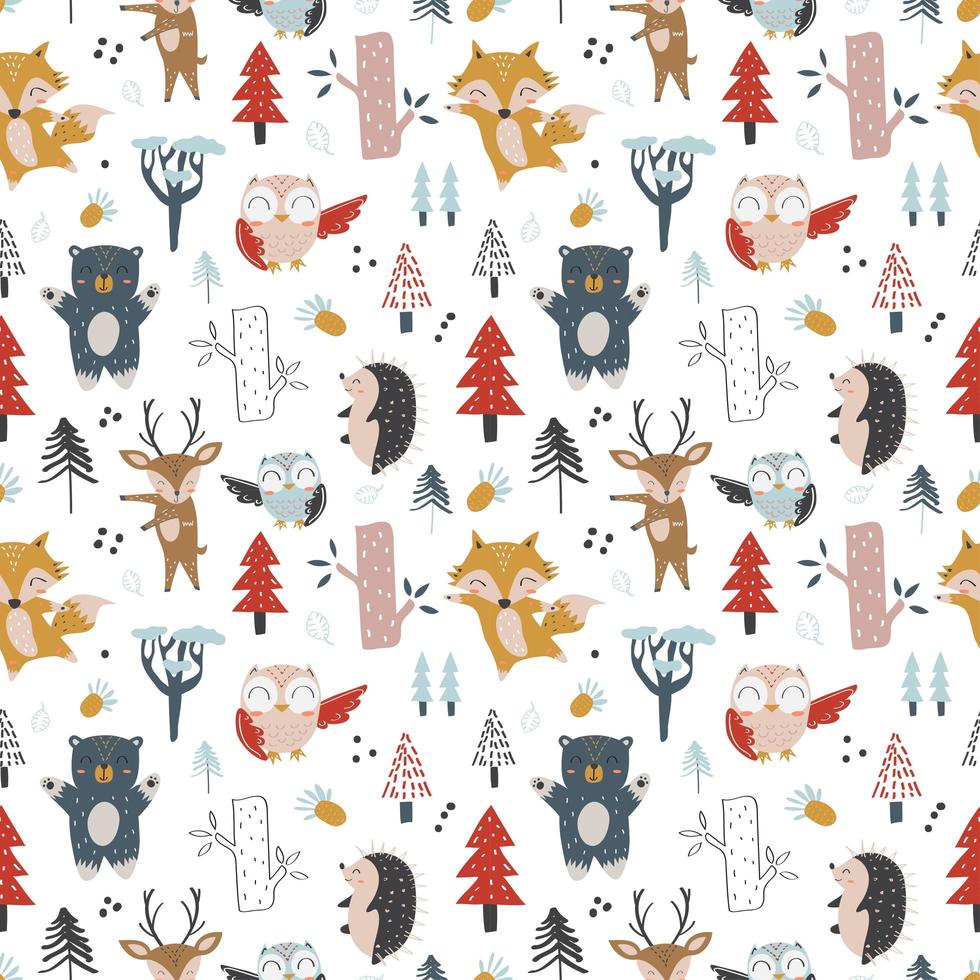 Baby seamless pattern with hand drawn animals concept vector