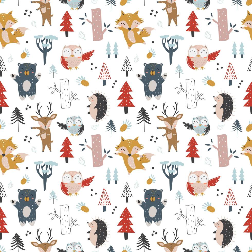 Baby seamless pattern with hand drawn animals concept vector