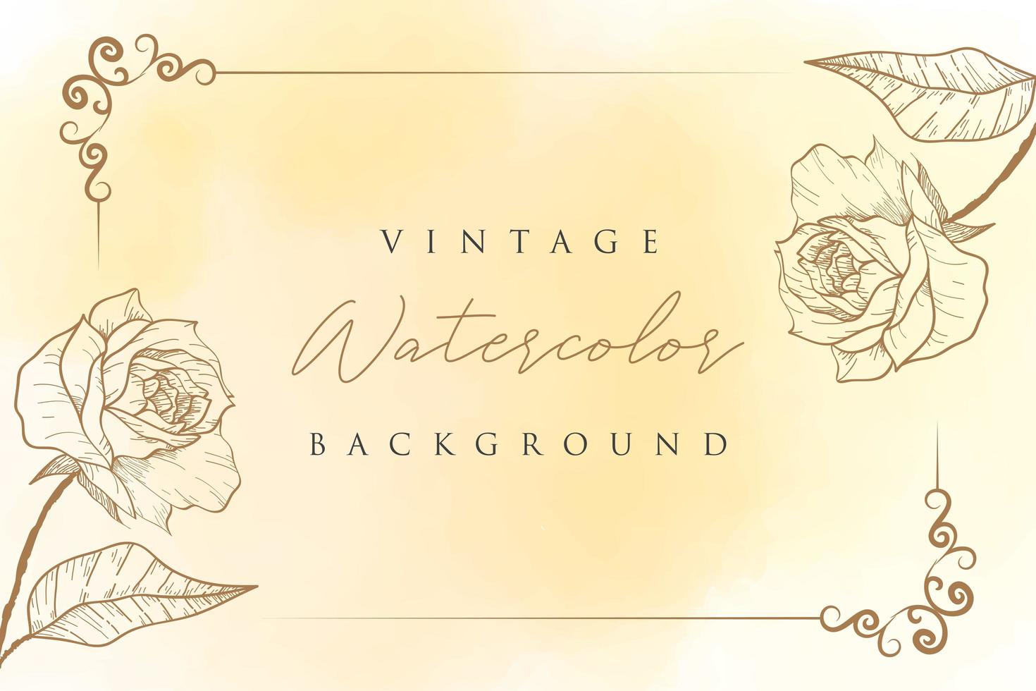 Floral watercolor background with gold roses vector