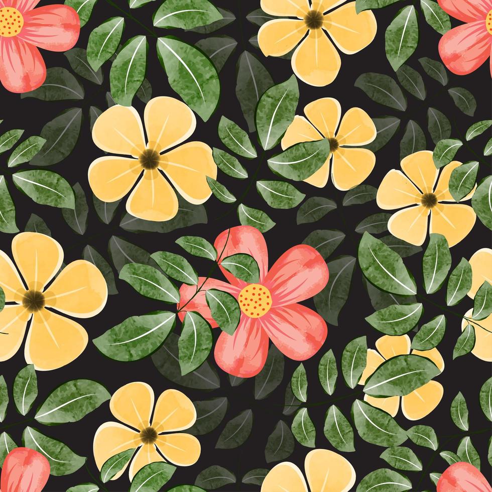 patrón floral con estilo acuarela en el fondo oscuro vector