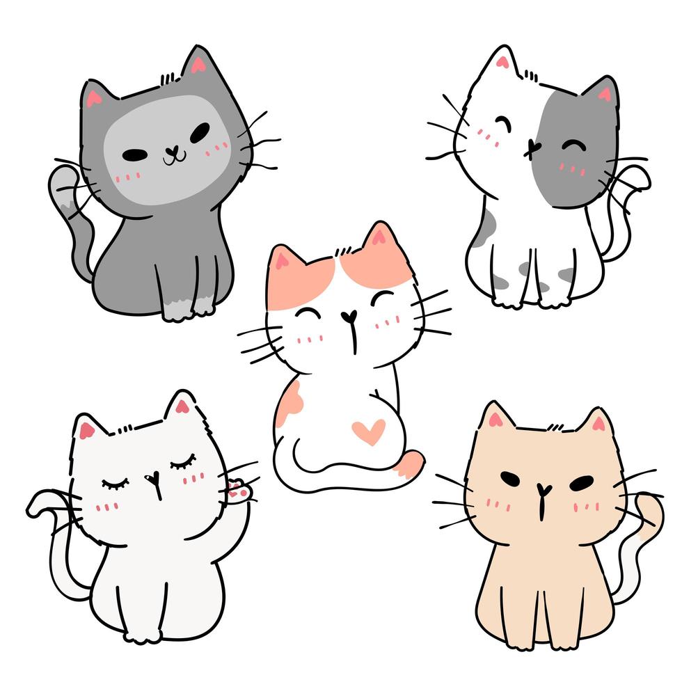 conjunto de lindos gatitos juguetones de dibujos animados vector