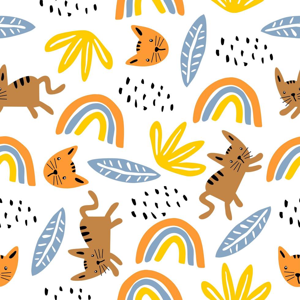 patrón sin fisuras con lindos gatitos coloridos gato. textura infantil creativa. ideal para tela, ilustración vectorial textil. vector
