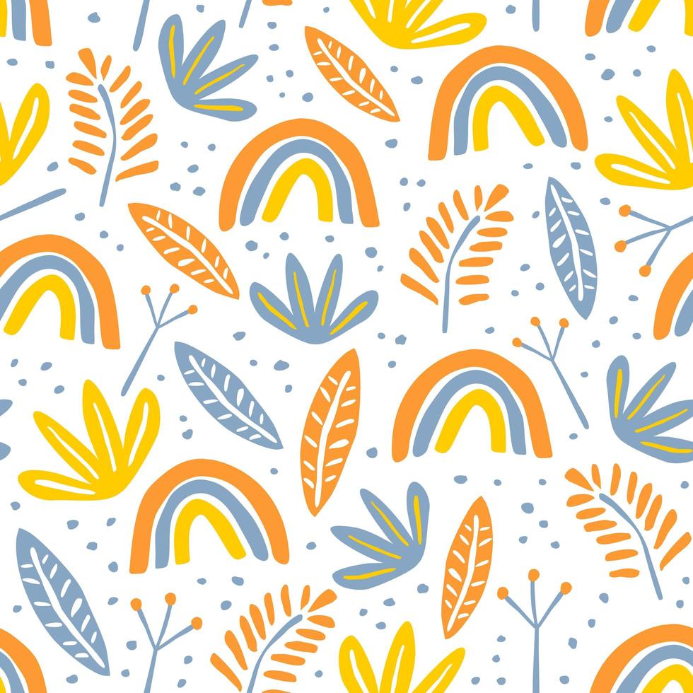 Floral drawing seamless pattern. Botanical hand drawn ink texture, handmade childish style with colorful background. vector