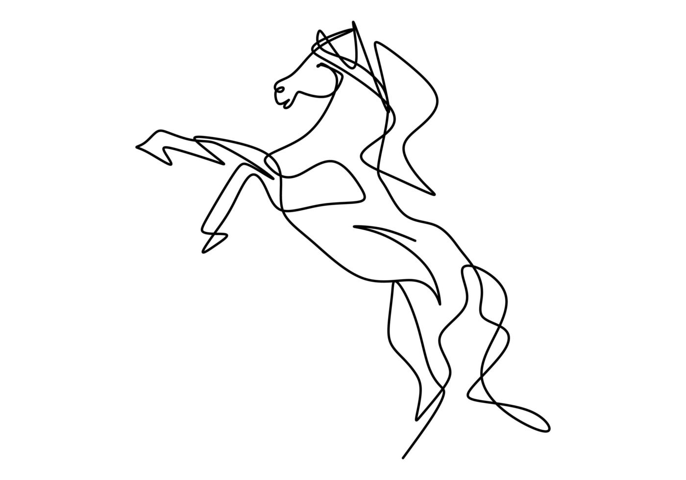 Un dibujo de línea continua de un muñeco de caballo de madera clásico antiguo retro. arte lineal. garabatear. vector