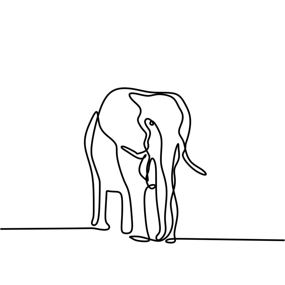 One line drawing, elephant vector illustration. Abstract wildlife animal minimalism style. Continuous hand drawn isolated on white background.