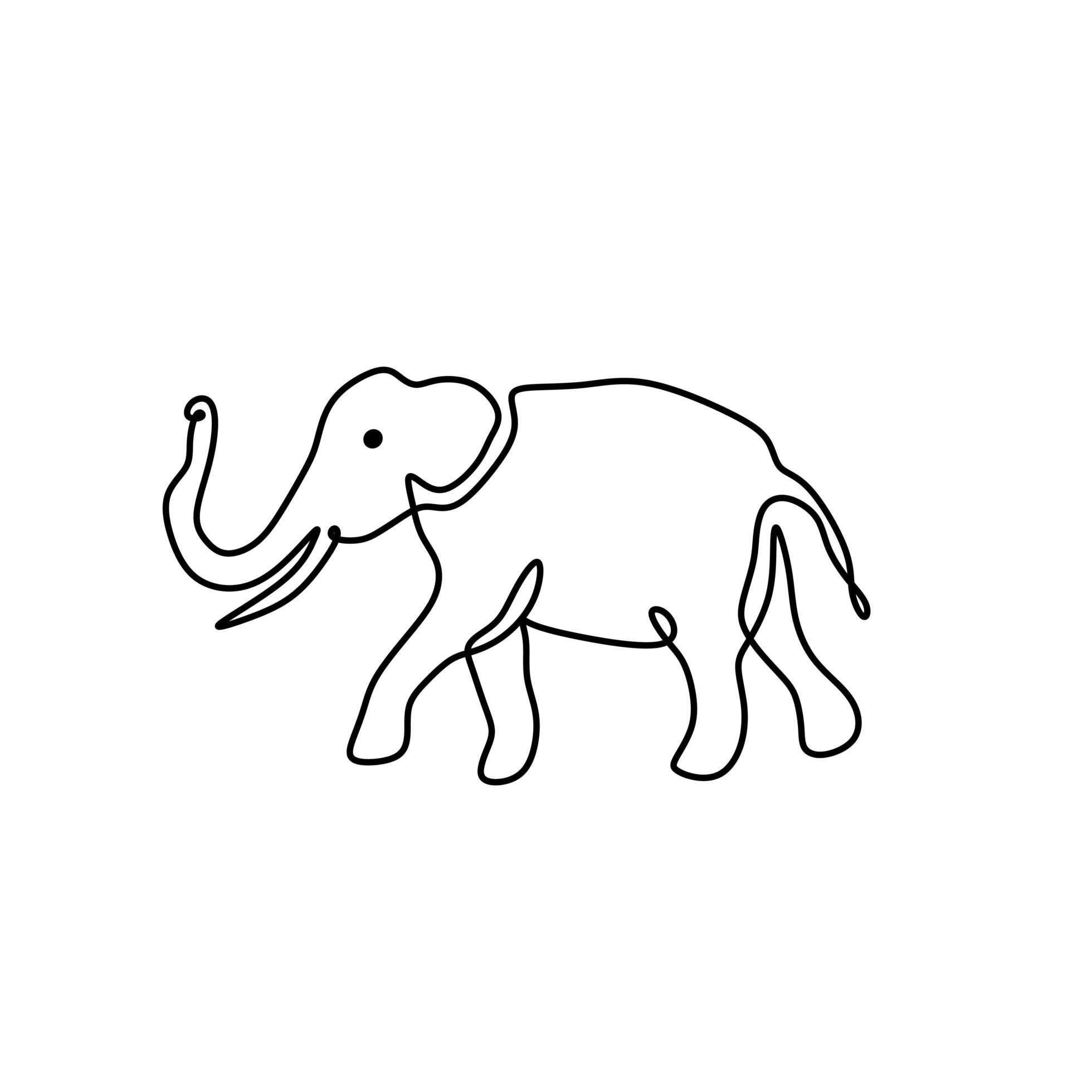 One line drawing, elephant vector illustration. Abstract wildlife ...