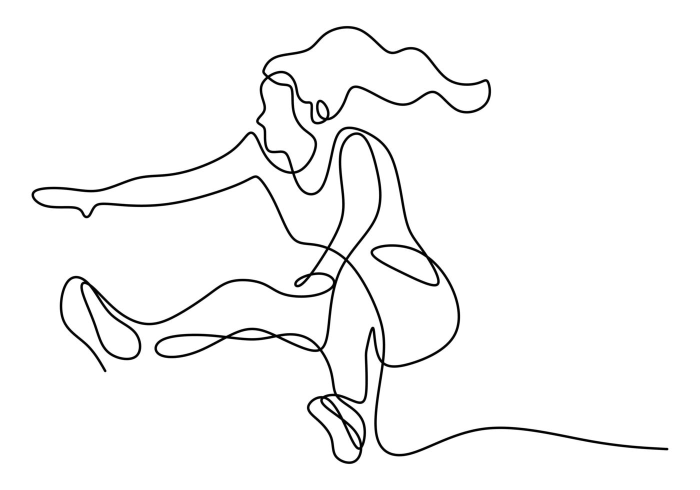 Continuous line drawing of athlete long jump. Young energetic athlete exercise to land on sand pool after jumping vector illustration, minimalism style