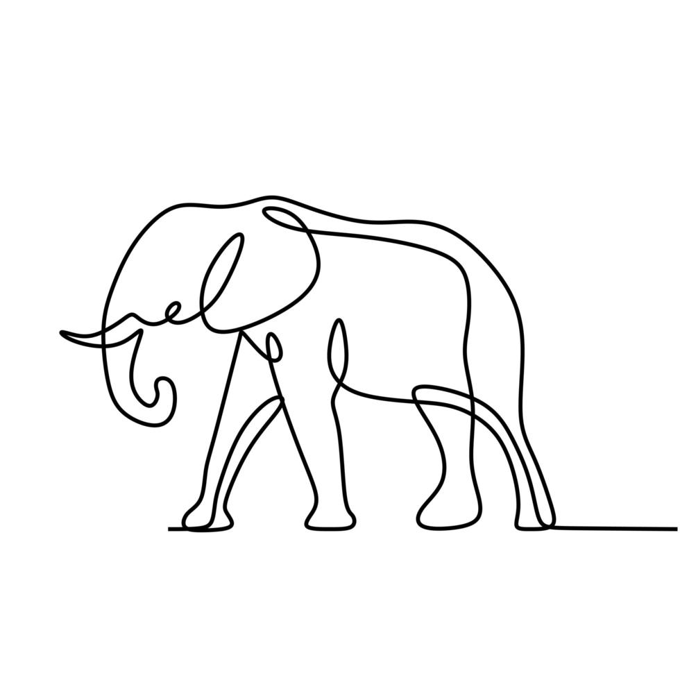 One line drawing, elephant vector illustration. Abstract wildlife animal minimalism style. Continuous hand drawn isolated on white background.