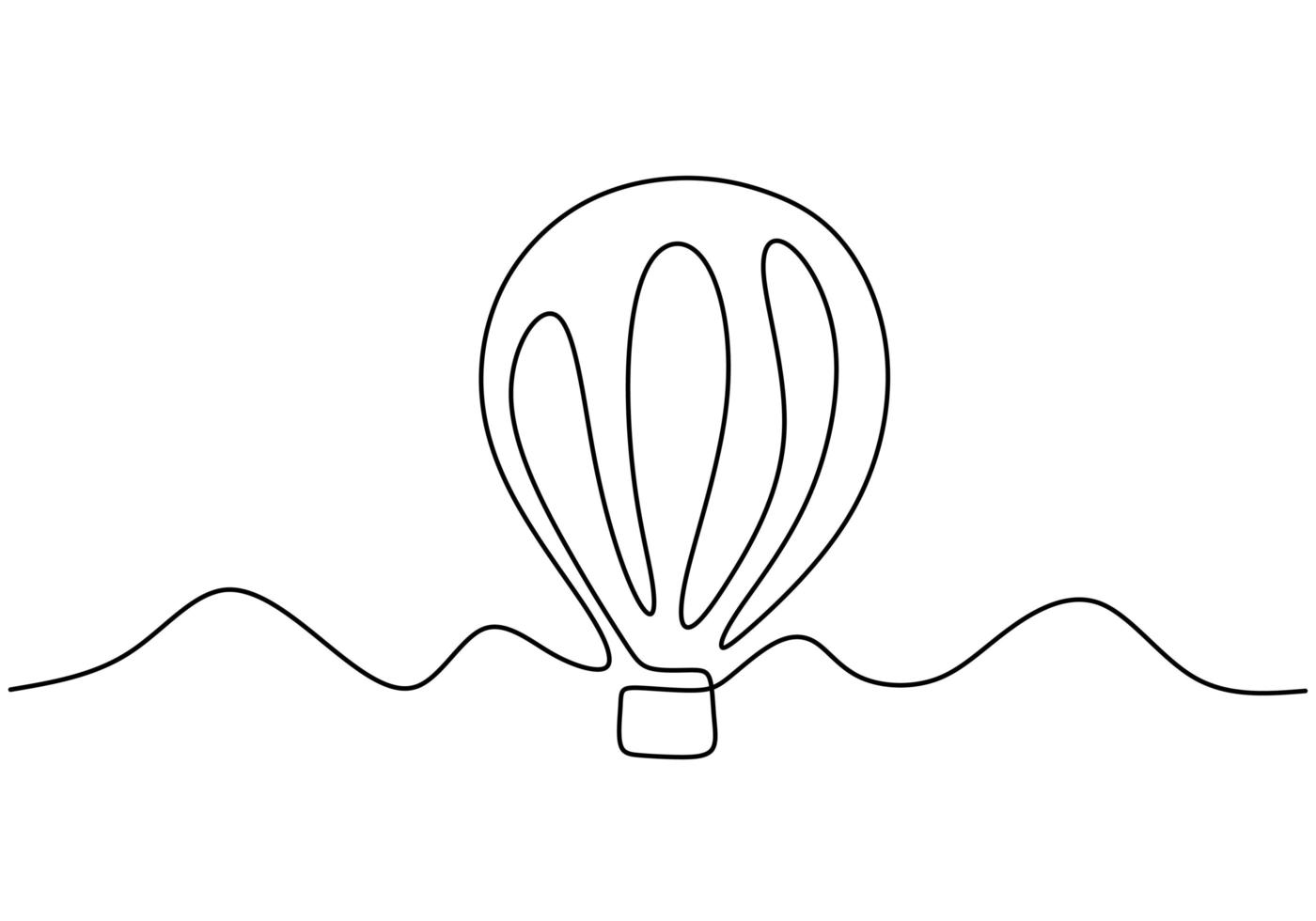 Vector illustration aerostat. Continuous one line style air balloon illustration, minimalism creative travel concept