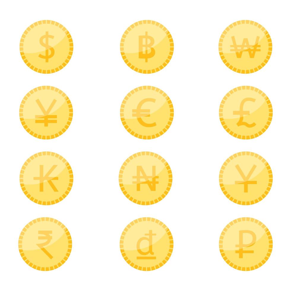 Coin currency symbol icon set vector